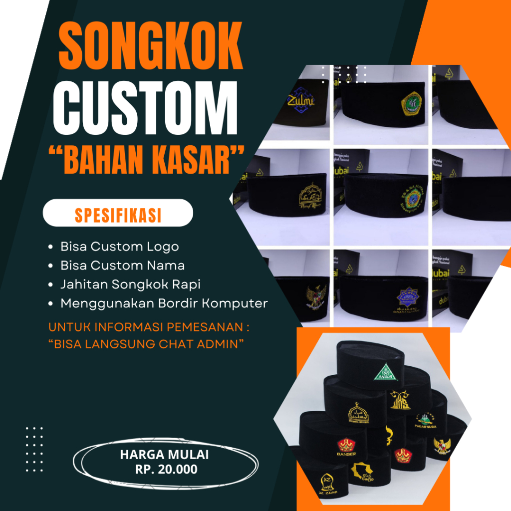 Peci Songkok Kopiah Custom Logo Pesantren Sekolah Madrasah Organisasi Dll Warna Hitam Merah Biru Hij
