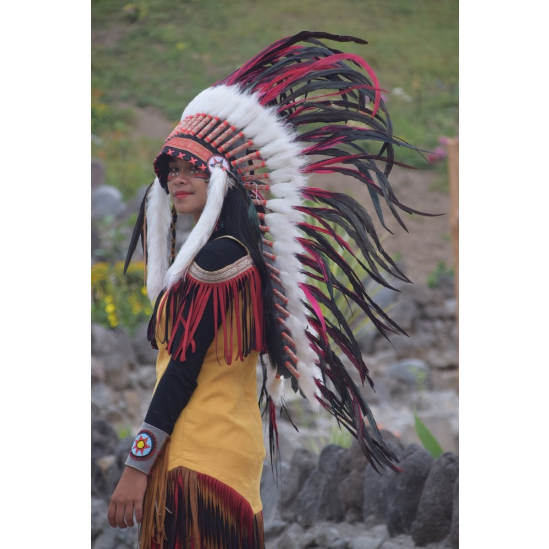 Termurah TOPI INDIAN - INDIAN HEADDRESS MEDIUM AYAM BILABONG MERAH FUR PUTIH