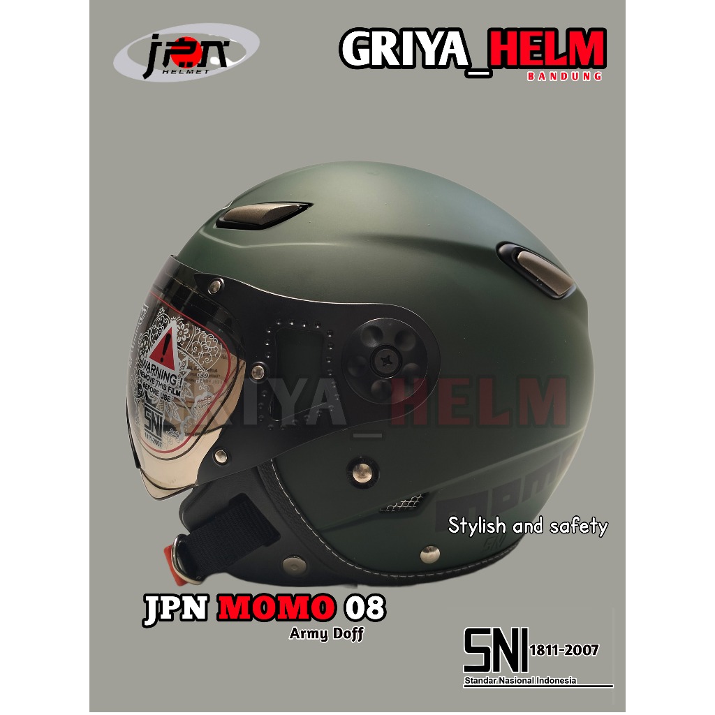 Helm jpn momo kaca pilot hijau army dop SNI