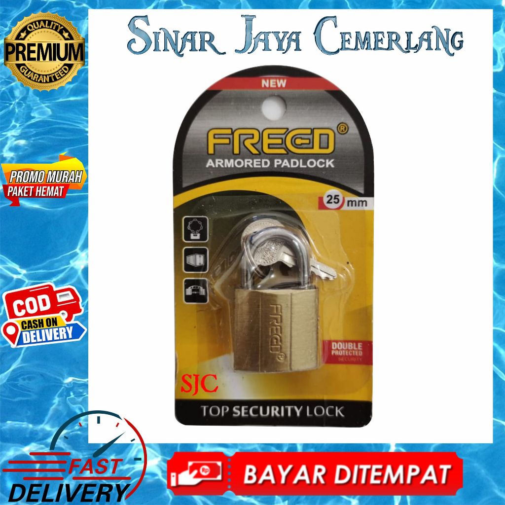 Gembok Pintu Kuning 25mm - Gembok Freed Leher Pendek