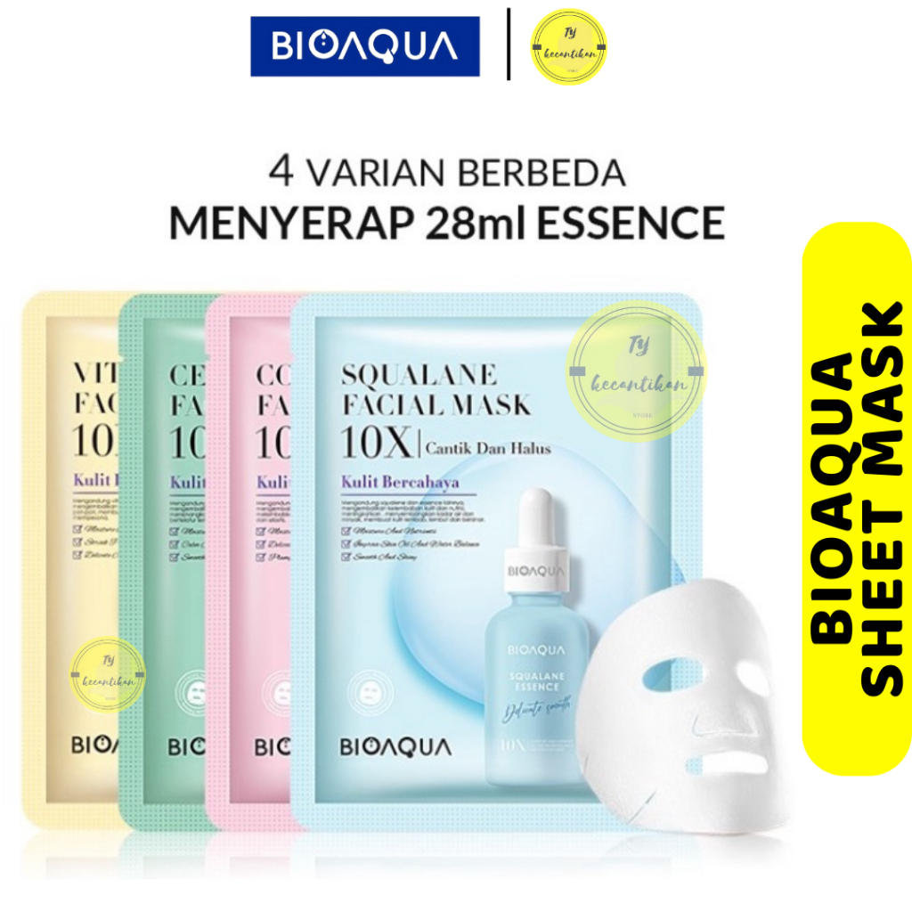 BIOAQUA Sheet Mask Paket Effect 10X Essence Masker Muka Glowing Masker Wajah bpom organik Vitamin C 