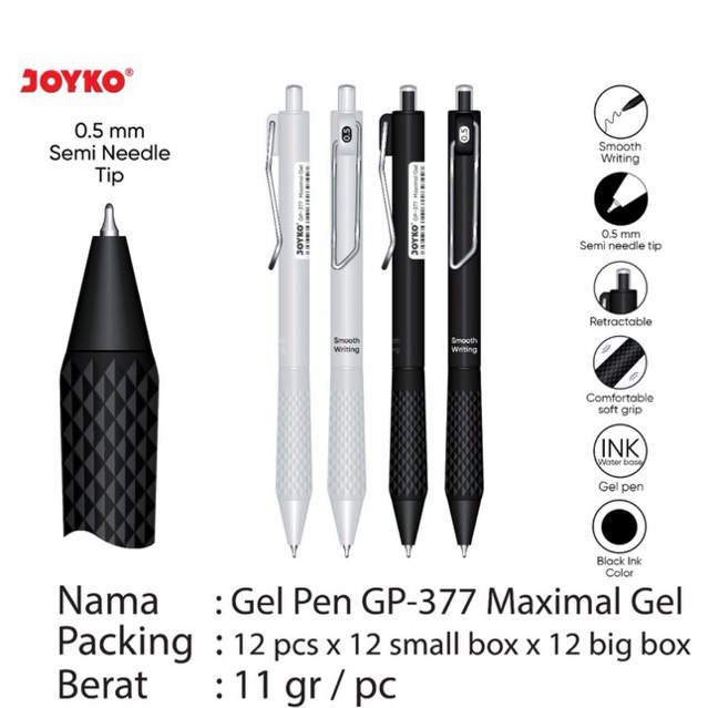 

( 1 pcs ) Pulpen Retractable Joyko Maximal Gel / Gel Pen Cetrek Soft Grip / Bolpen GP-377 0.5mm Joyko ( tersedia harga lusin )