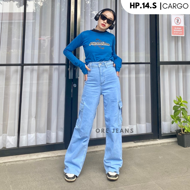 ORE - HP 014.S Highwaits Kulot Cargo Loose Jeans Strech - Koreans Style