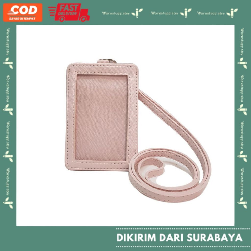 

Custom Name Pink Muda Tag ID Card PU Leather ID Card Holder Lanyard Termurah Berkualitas