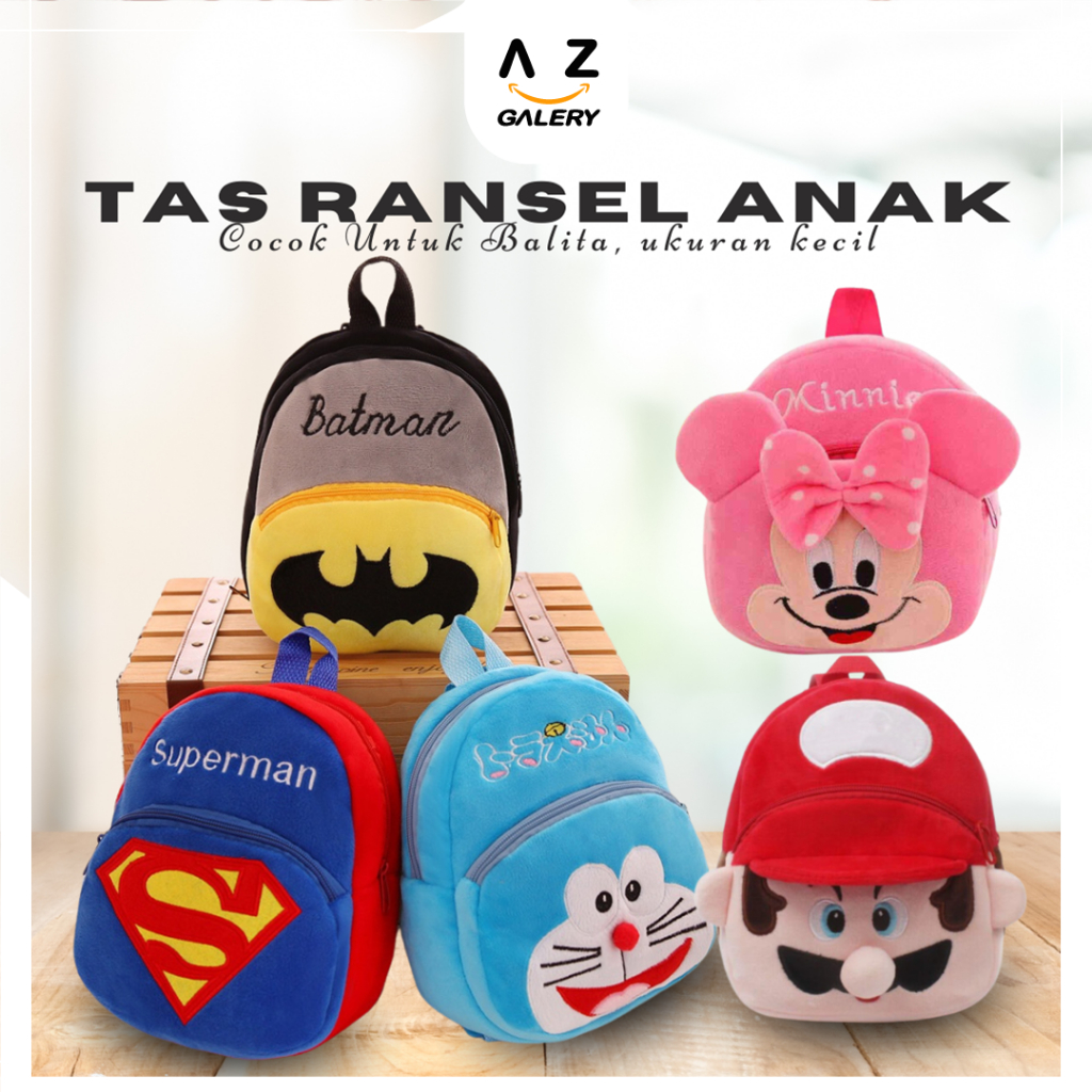 Tas Ransel Anak-anak Backpack Karakter Kartun Tas Ransel Motif Boneka Balita Kain Bludru T76