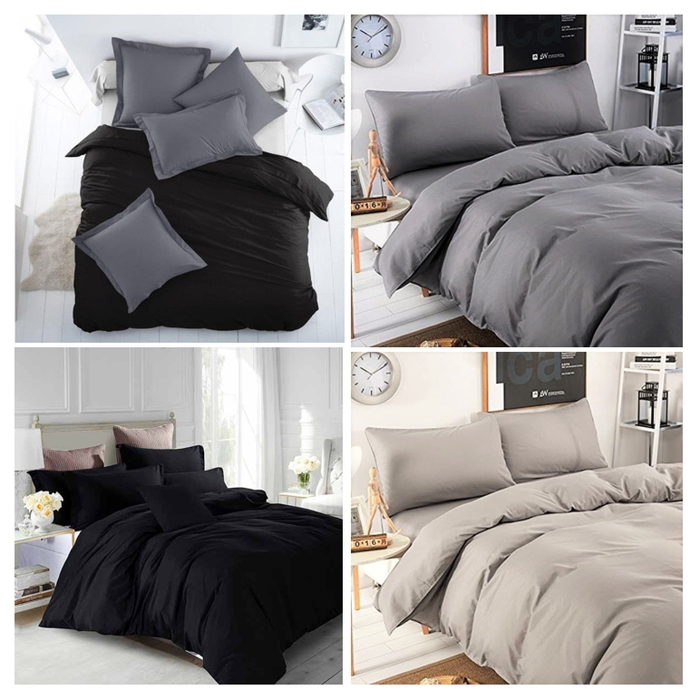 Bedcover Set Katun Polos Hitam | Bed Cover Set Polos Murah | Bedcover Set Cowok | Bedcover Set Adem