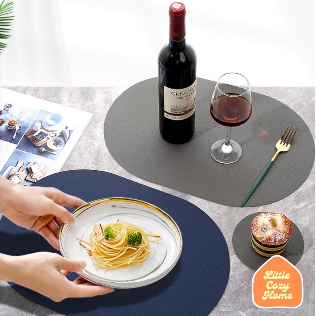 Akino Duo Leather Placemat / Alas Meja Makan / Tablemat / Taplak Mejan PU kulit / Waterproofm Anti Slip Elegan Warna Cantik