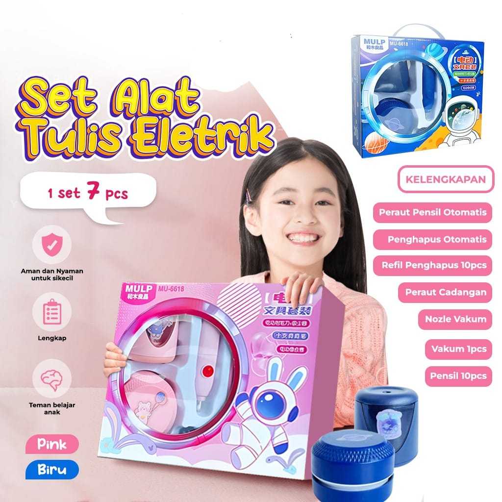 

Electric Stationery Set / Set Alat Tulis Elektrik Rautan Penghapus Vacuum Pensil 7 In 1/Set Alat Tulis Elektrik MULP MU-6618