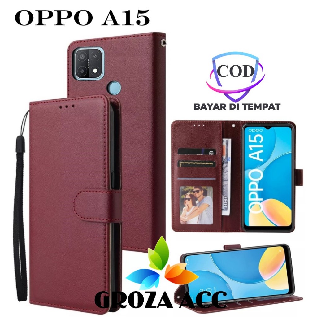 Flip Case OPPO A15 Case Wallet Kulit Casing Dompet Case Wallet Leather Flip Case OPPO A15 Casing hp 