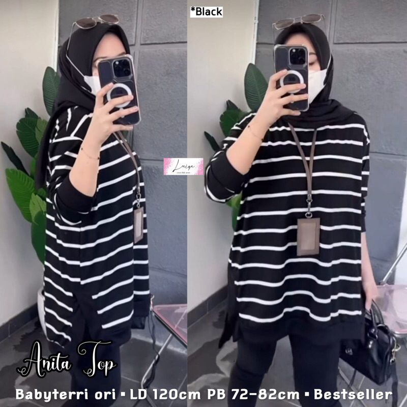 Blouse Kaos Garis-Garis Wanita Kekinian - Anita Top By Laiqa