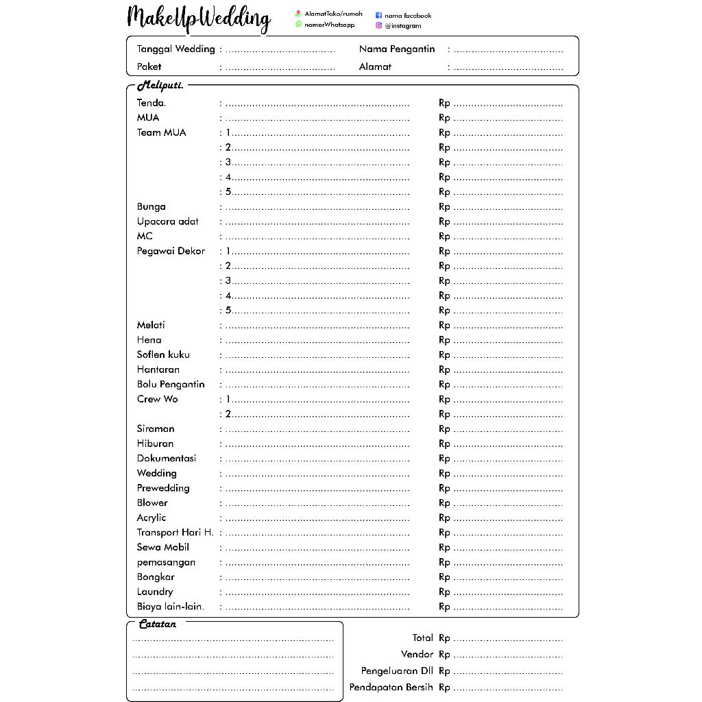 

nota atau form order wedding custom ( ukuran F4 ) 1 buku kombinasi warna