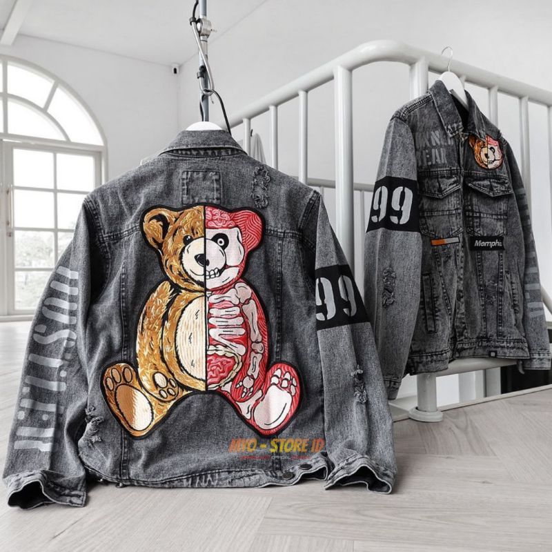 MEMPHISORIGINS DENIM JACKET "SKINNEDBEAR" GREY SERIES ORIGINAL