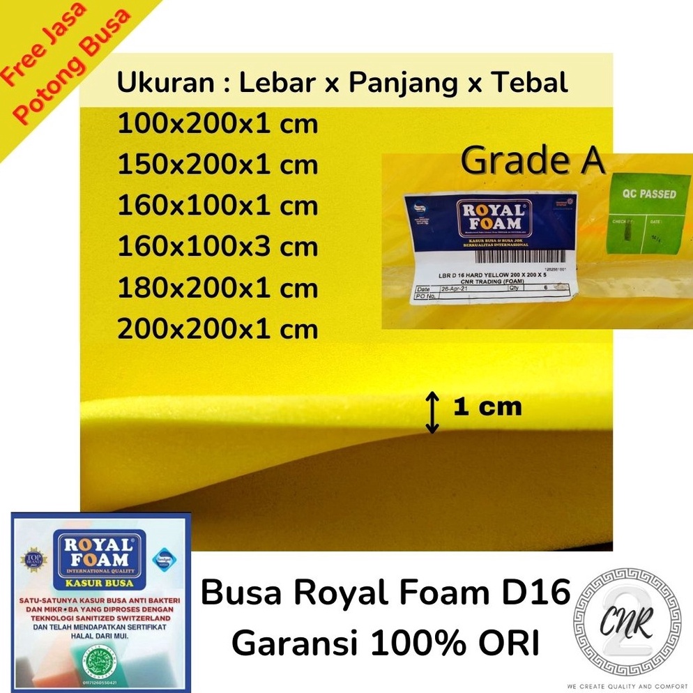 Harga Diskon Busa lembaran busa royal foam density 16 kuning, busa yellow tebal 1cm, busa untuk sofa