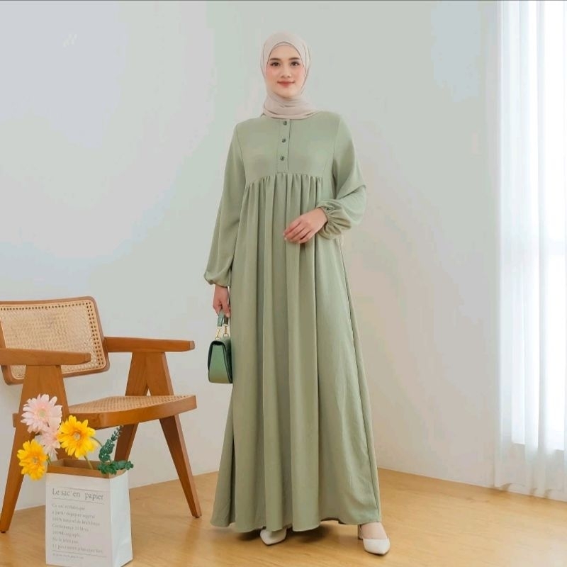 DARA DRESS GAMIS POLOS BAHAN CRINKLE AIRFLOW GAMIS PUTIH GAMIS HOMEDRESS BUSUI