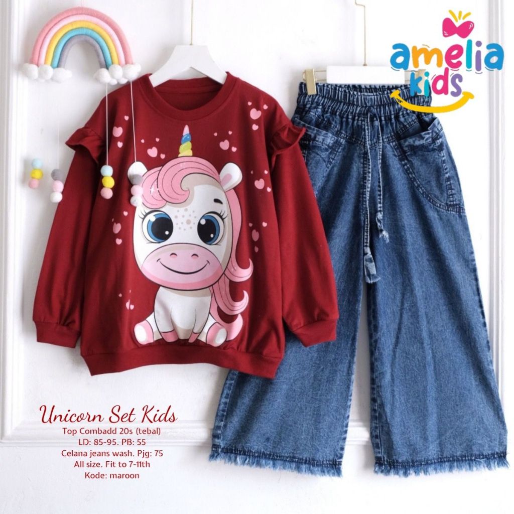 (( OUTFIT ANAK TERBARU )) UNICORN SET KIDS BY AMELIA KIDS // SETELAN BAJU ANAK PEREMPUAN USIA 7-12 T