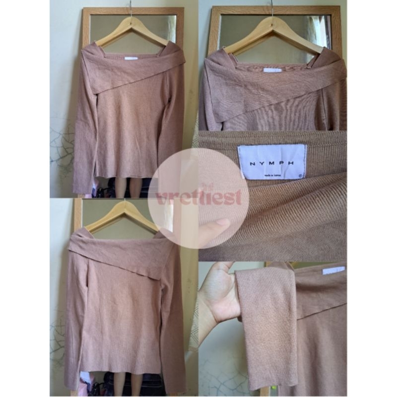 Nymph Atasan | Sweater | Bahan Rajut | Knit Kerah Kotak Warna Milo