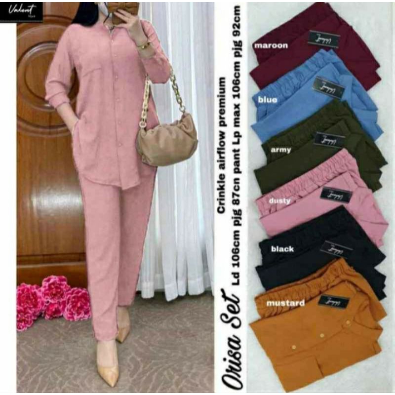setelan kemeja polos set baju dan celana wanita terbaru terkini