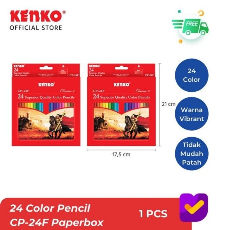 

Pensil Warna KENKO 24 Warna Panjang / Pencils Colour KENKO CP-24F Superior Quality Color Pencils / KENKO 24 Color Pencil / Pensil Warna Color CP-24F Paper Box Classic / Fancy