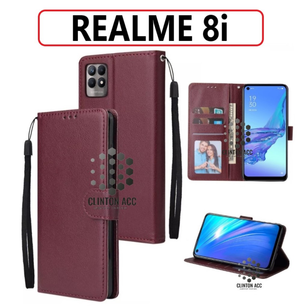 CASE HP REALME 8i FLIP WALLET LEATHER DOMPET KULIT SOFTCASE PREMIUM FLIP COVER SARUNG BUKA TUTUP FLI