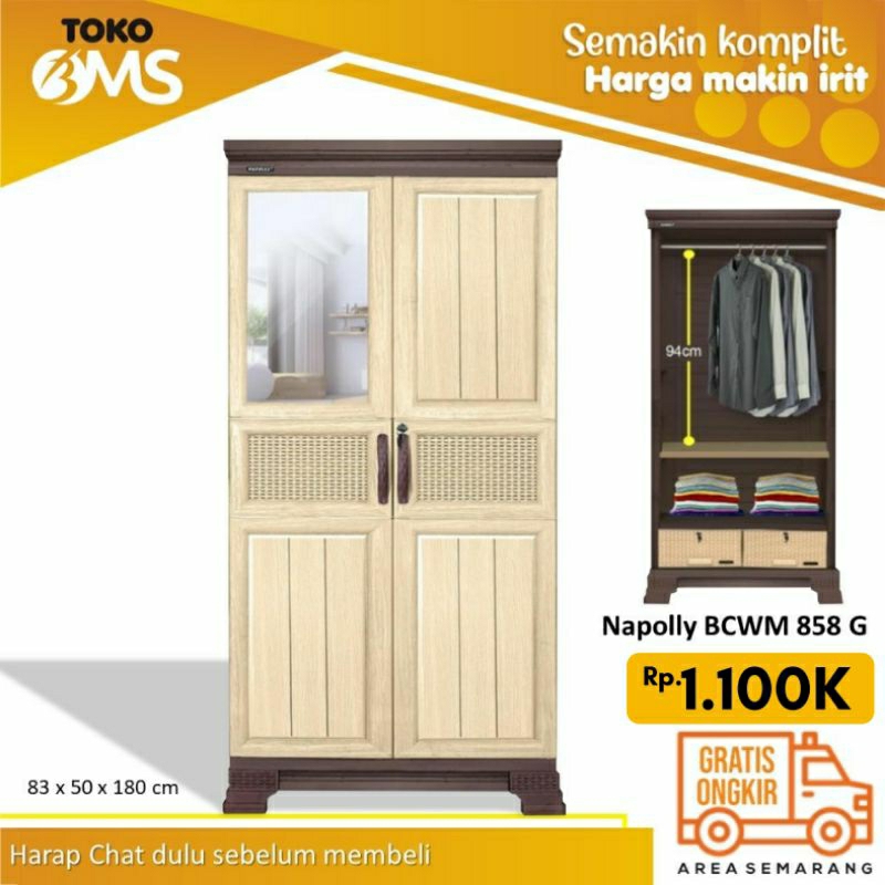 Lemari plastik Gantung Napolly Jumbo besar kaca BCWM 858G kunci toko BMS