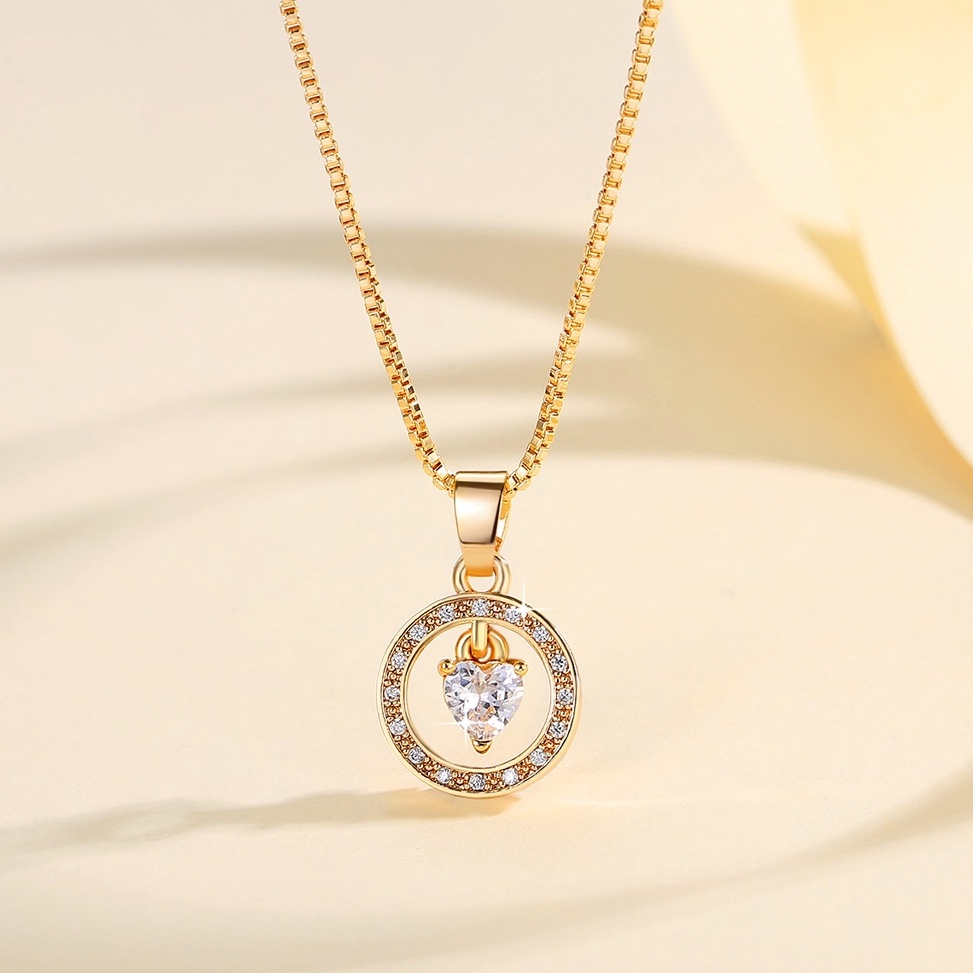 Booming.. Lanmi Kalung Titanium Wanita Anti Karat Kristal Berlian Mewah 18k Perhiasan Y586