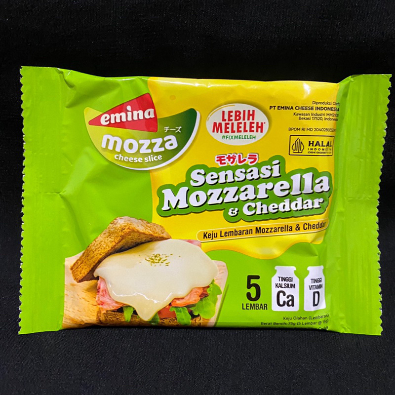 

KEJU EMINA MOZZA CHEESE SLICE SENSASI MOZZARELLA CHEDDAR