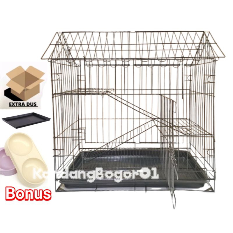 kandang kucing tingkat 2 Tingkat atap rumah promo size L 60x45x65