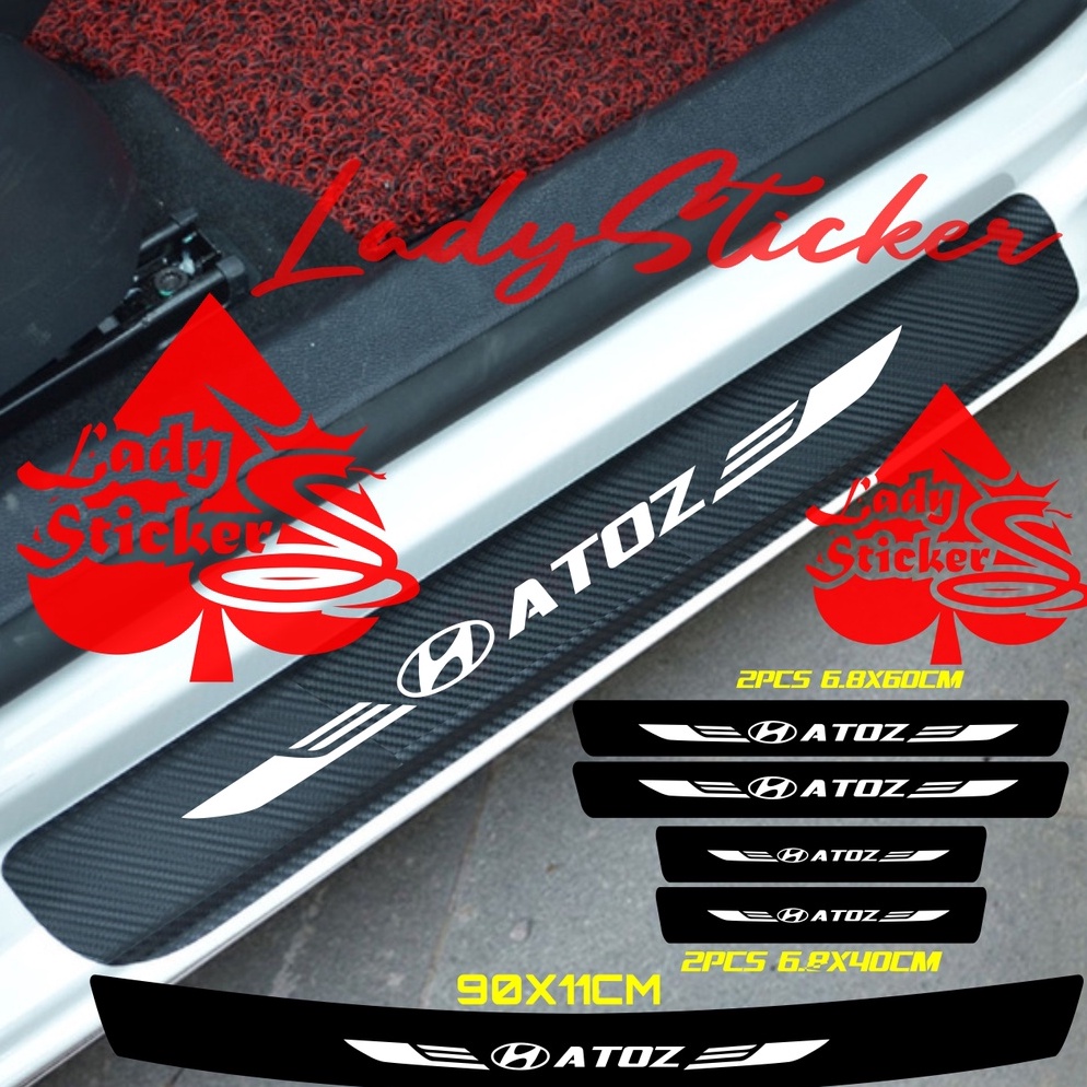 Bestseller.. SILL PLATE KARBON 3D MOBIL HYUNDAI ATOZ STICKER CARBON 3D PIJAKAN BUMPER BAGASI MOBIL H