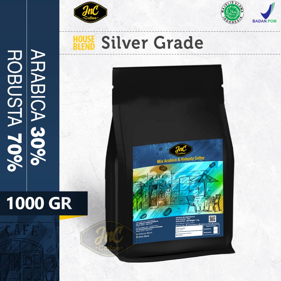 

B44ru JnC Silver House Blend 1 KG 30% Arabica 70% Robusta For Kopi Susu Espresso Kekinian Special