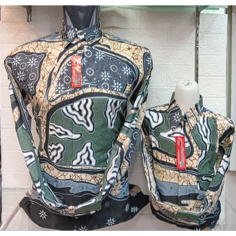Distributor Batik Jakarta,Couple Batik Ayah Anak Laki -Laki,pria,cowok Warna Hitam Hijau Botol Hijau
