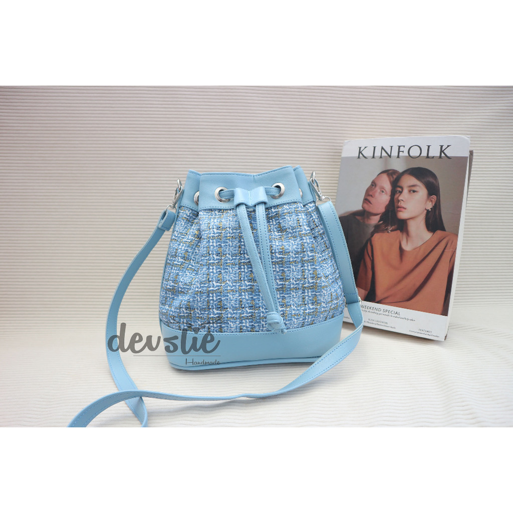 Prisa-Tas serut wanita bahan kanvas tweed premium/Tas selempang wanita diamond/Bucket bag wanita
