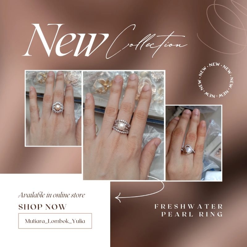 Cincin Besar Tebal rhodium mewah lapis emas 18 karat mutiara asli