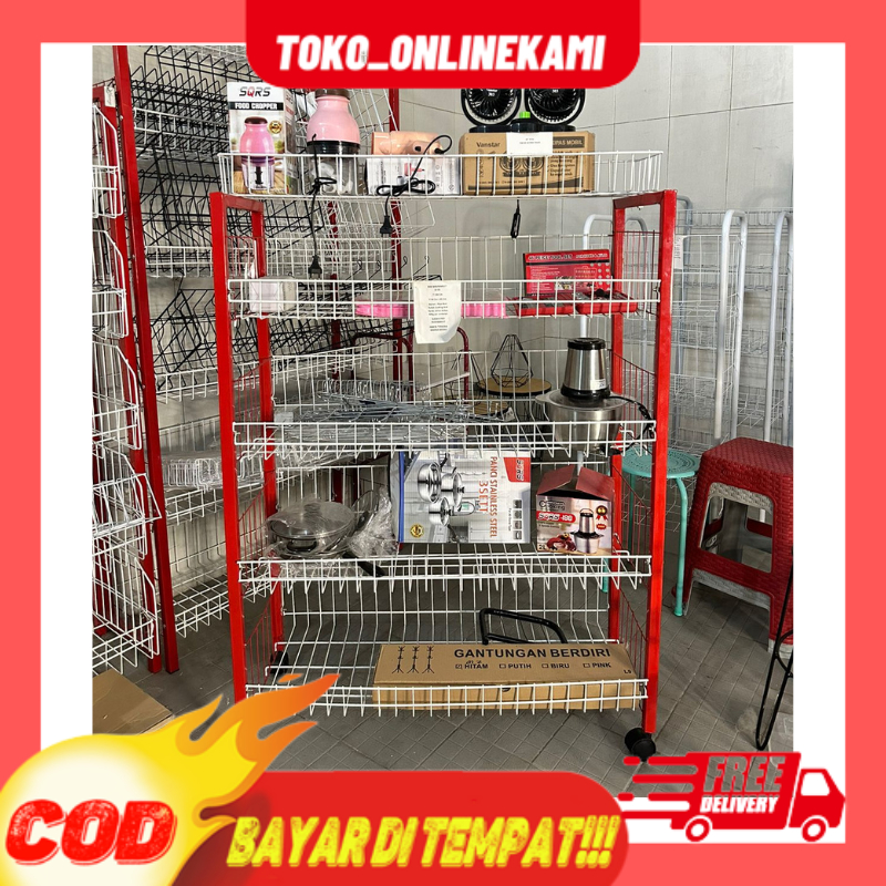 Rak Serbaguna Besi Susun 5 Roda/Rak Besi/Rak Gudang/Rak Ciki Besi/Rak Serbaguna