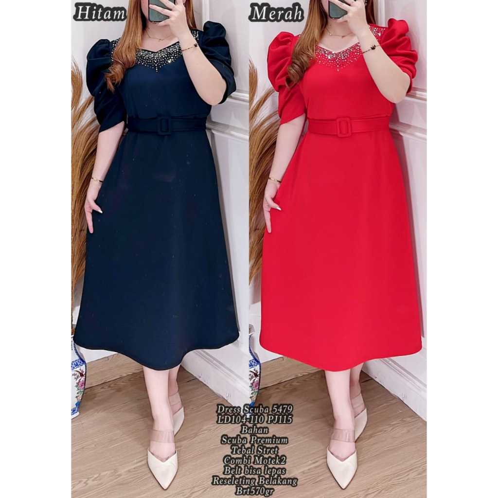 VIDYA - Dress Scuba 5479 - Dres Mekar - Dress Wanita Jumbo Pesta Jalan dan Sehari-Hari - Korean Casual Look