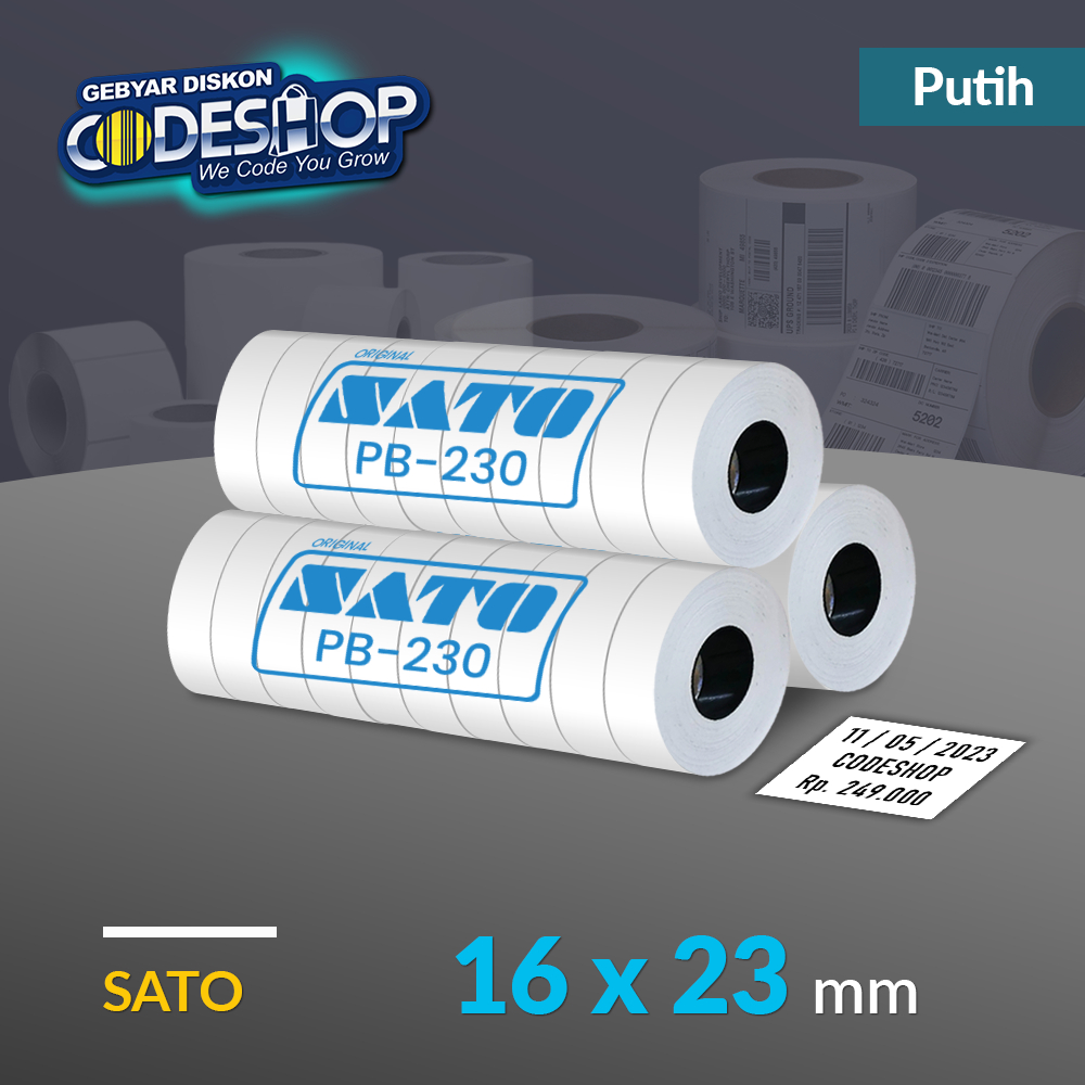 

(10 Roll) SATO Kertas Label PB-230 16x23 mm Putih Polos Hand Label PB-230 Stiker Harga Price
