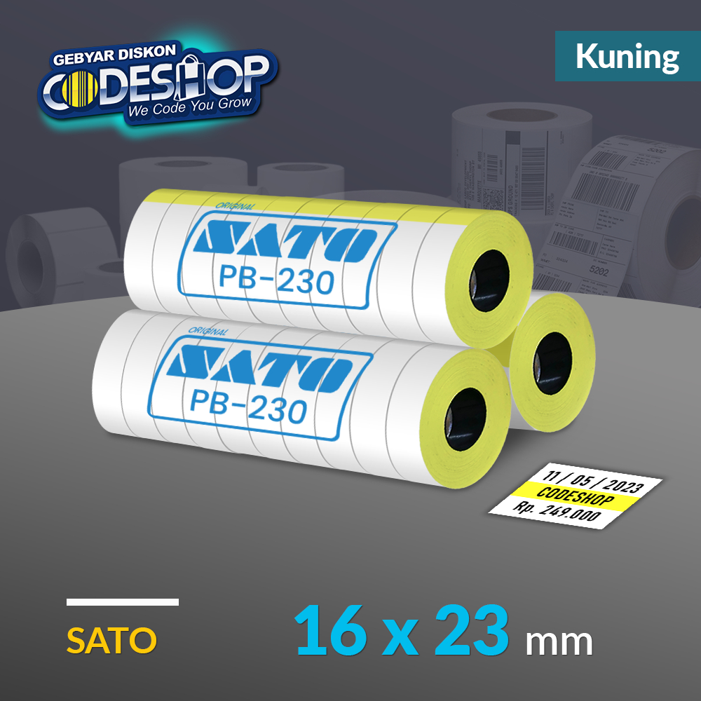 

(10 Roll) SATO Kertas Label PB-230 16x23 mm Kuning Polos Hand Label PB-230 Stiker Harga Price