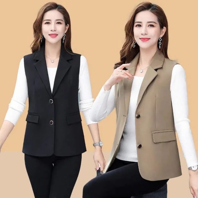 Vest Blazer Tanpa Lengan / Rompi Wanita Korea / Rompi Wanita Kekinian