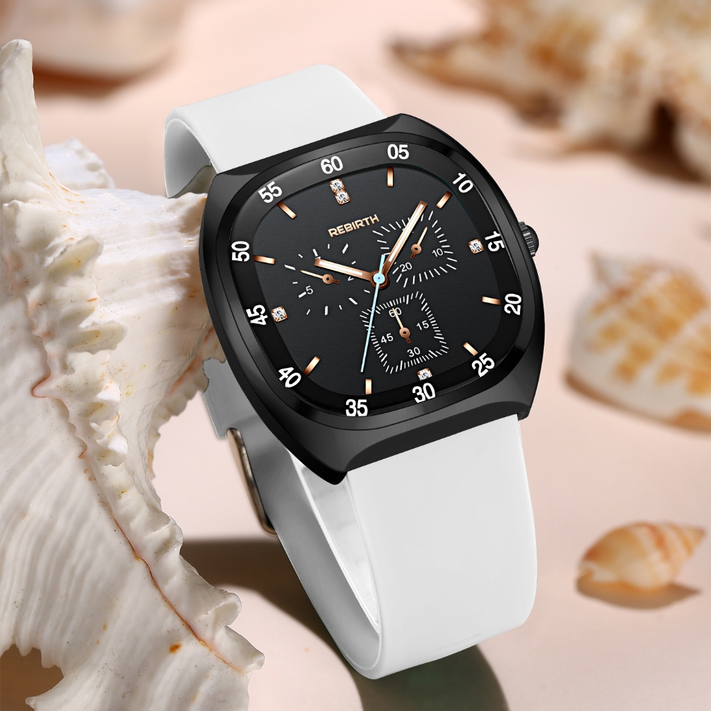 REBIRTH Jam Tangan Wanita Anti Air Original Kasual Mode Tali Silikon Jam Tangan Cewek Korea-8