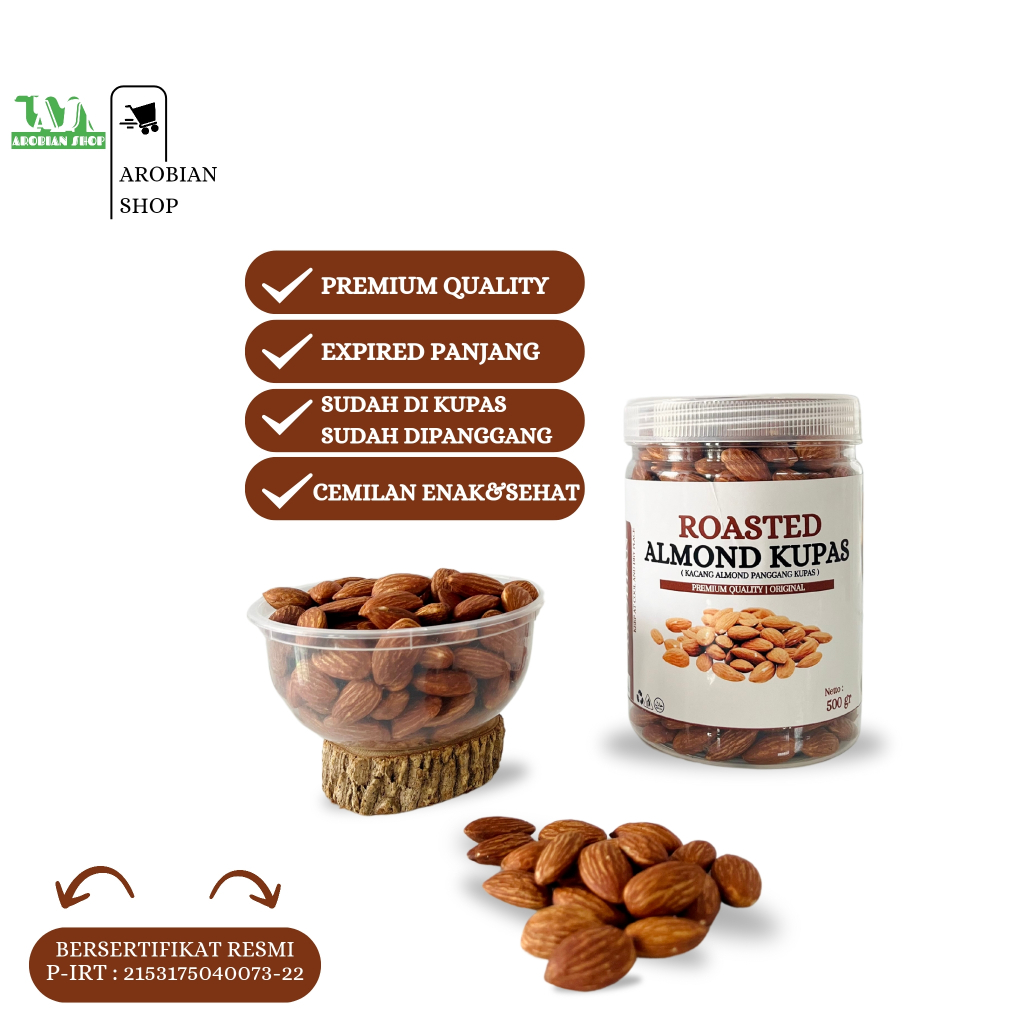 

Kacang Almond Panggang Kupas/Roasted Almond Premium Quality Original 100% Oleh Oleh Haji Umroh