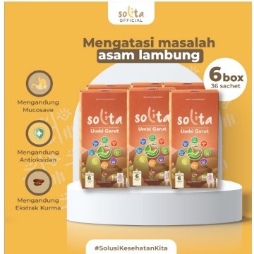 

SOLITA BUNDLE 6 Box Minuman Serbuk Umbi Garut Isi 6 Sachet Rasa Cokelat untuk Atasi Asam Lambung, Maag, dan GERD