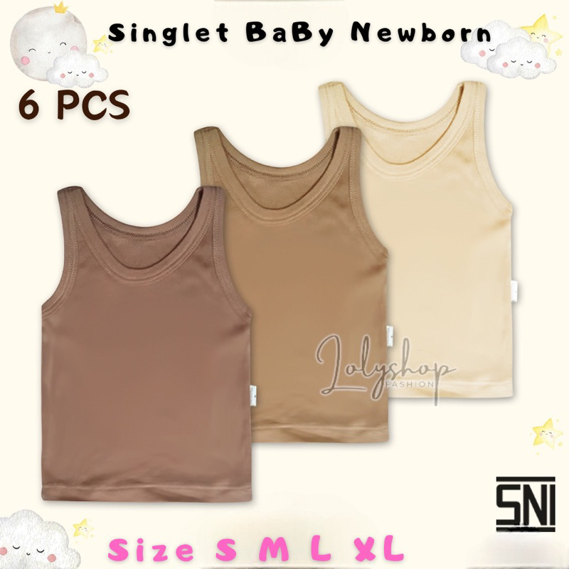 6pcs Singlet anak bayi baby newborn | kaos dalam anak bayi bahan lembut S M L XL