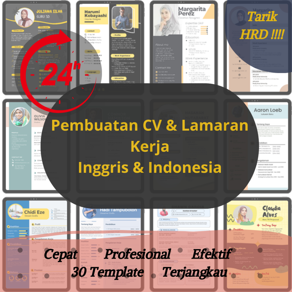 Pembuatan CV Indo-Inggris | Curiculum Vitae & Lamaran Kerja | CV Murah Tembus HRD Aneka Template