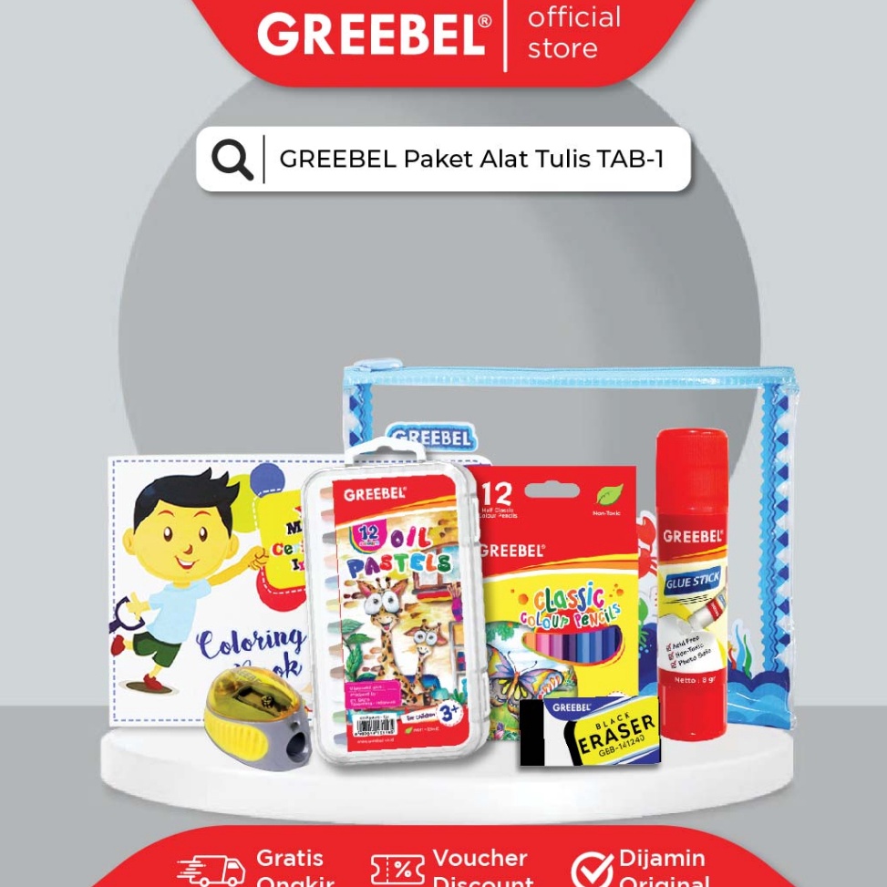 

MIA8T GREEBEL Paket Alat Tulis TAB-1 /Stationary/Stationery Set alat tulis ATK krayon pensil warna pen penghapus anak Pasti Murah