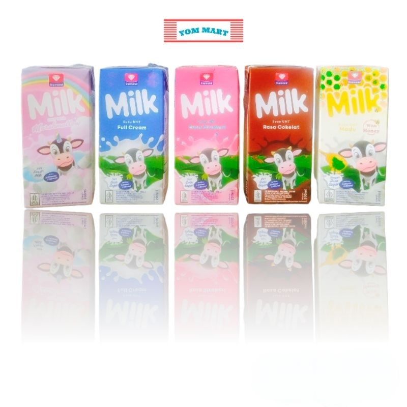 

DIAMOND UHT MILK RASA COKLAT, STRAWBERRY, FULL CREAM, HONEY, MARSHMALLOW 200ML