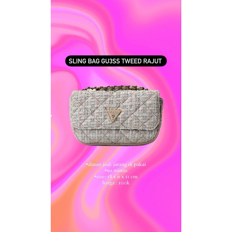 sling bag guess tweed rajut preloved