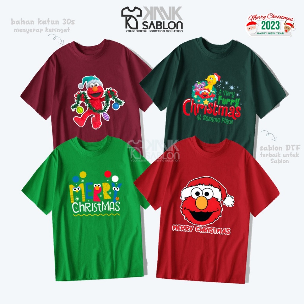TYPE 10 - KANK SABLON - KAOS NATAL ELMO SANTA MERRY CHRISTMAS - TSHIRT BAJU NATAL COUPLE KELUARGA 20