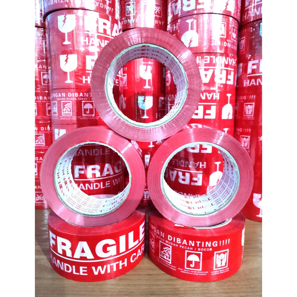 

[❂C13(] LAKBAN FRAGILE MERAH 100 METER FULL x 48 MM BEST SELLER TERLARIS SUPER TEBAL [196]