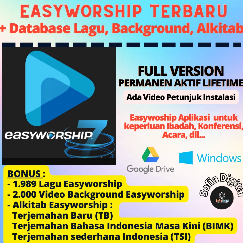 Terlaris.. EASYWORSHIP 7 (TERBARU) + Database Lagu + Video Background + Alkitab Easy Worship
