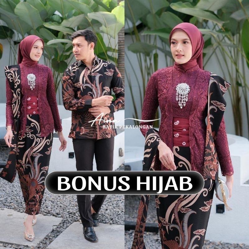 KEBAYA BATIK COUPLE AYU KUTUBARU MAROON GRATIS HIJAB KEBAYA MODERN KEBAYA KEBAYA LAMARAN TUNANGAN KE