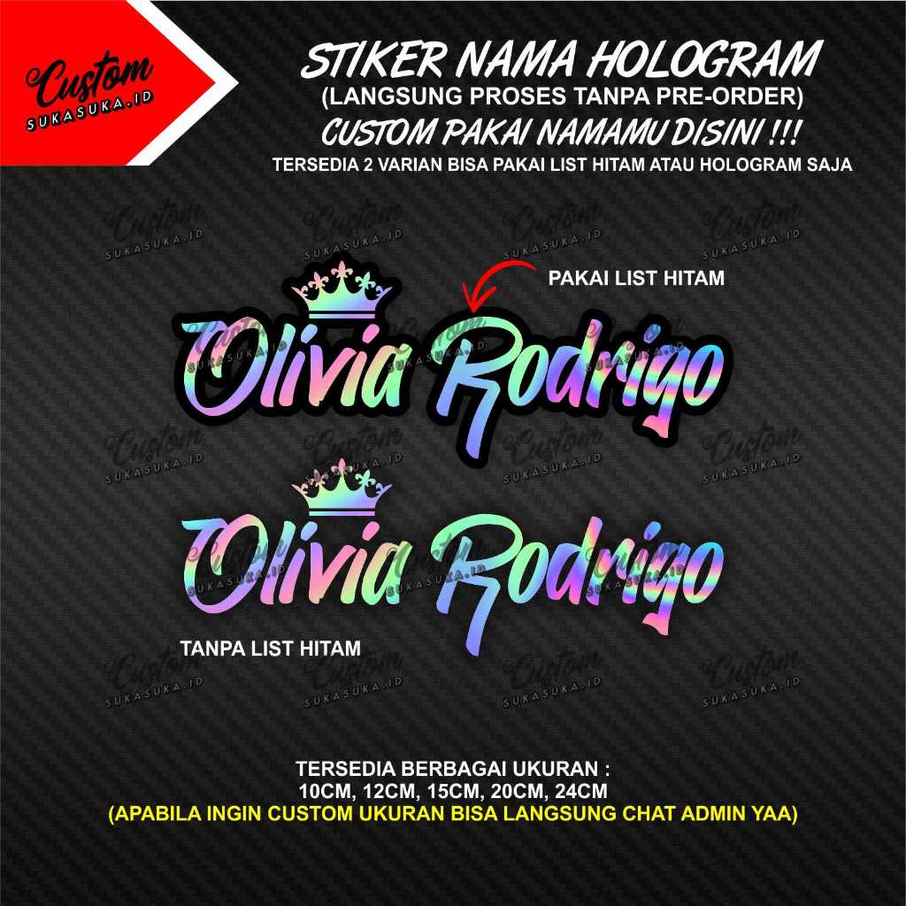 [Bisa Pakai Nama Sendiri] Stiker Nama Hologram Mahkota Queen & King - Custom Tulisan Hologram - Cutt